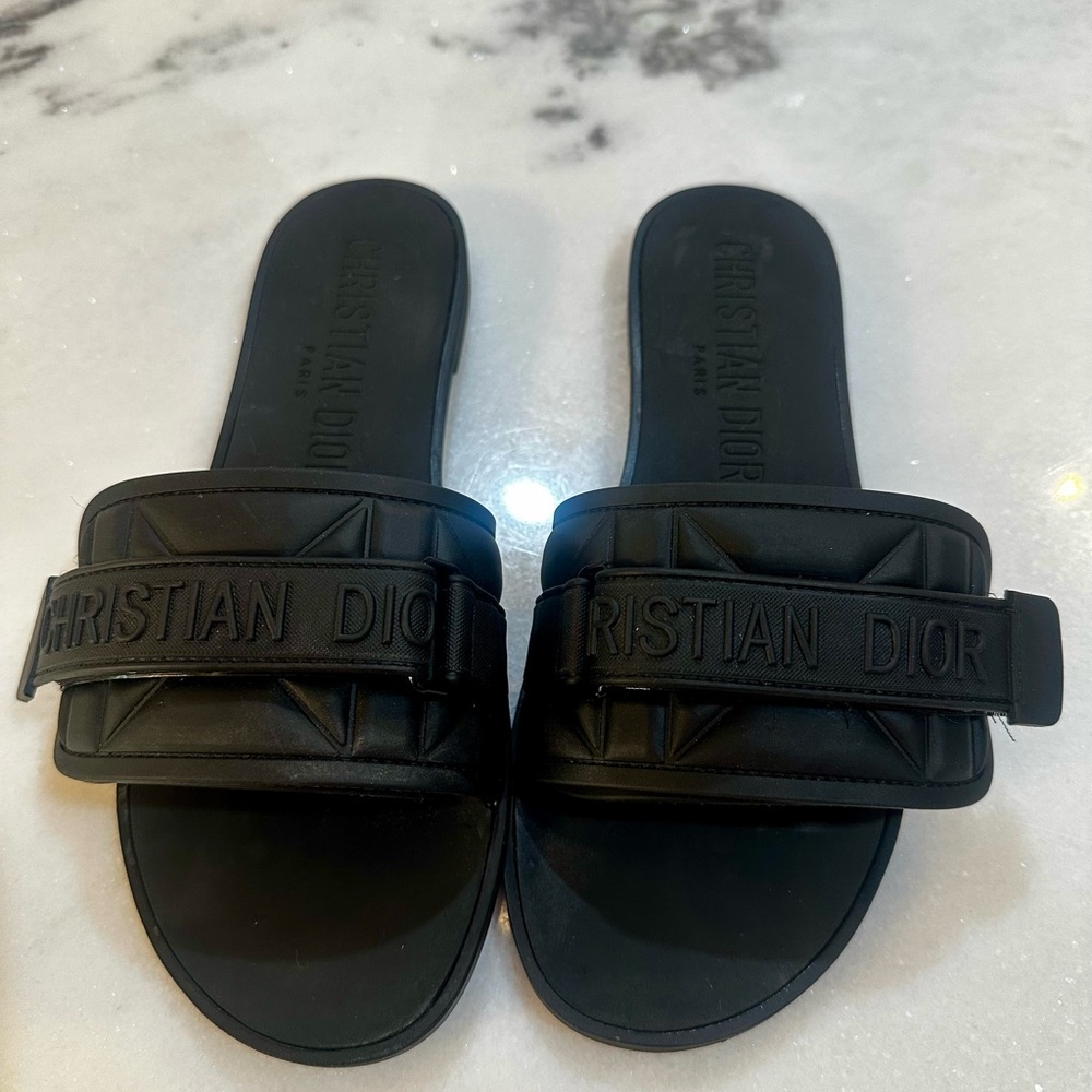 Christian Dior Black Embossed Slides